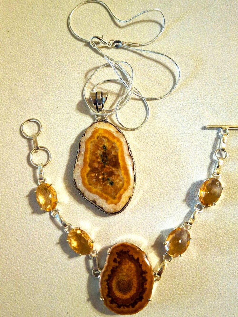 Genuine Stone Solar Quartz Statement Necklace & Bracelet Handmade NWOT